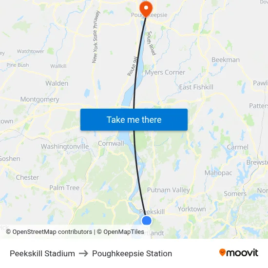 Peekskill Stadium, Louisa St to Poughkeepsie Station map