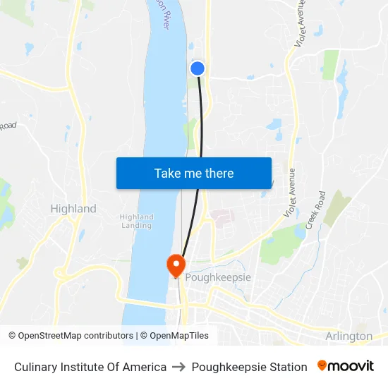 Culinary Institute Of America to Poughkeepsie Station map