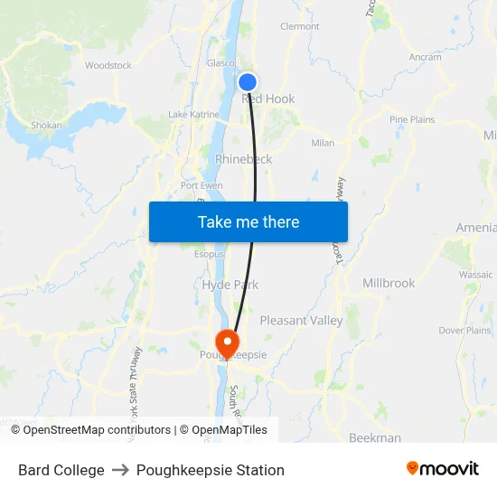 Bard College to Poughkeepsie Station map