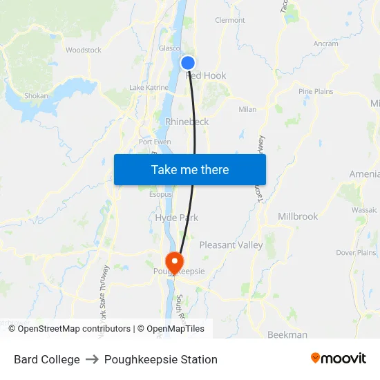 Bard College to Poughkeepsie Station map