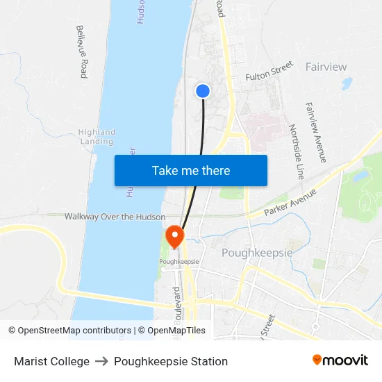 Marist College to Poughkeepsie Station map