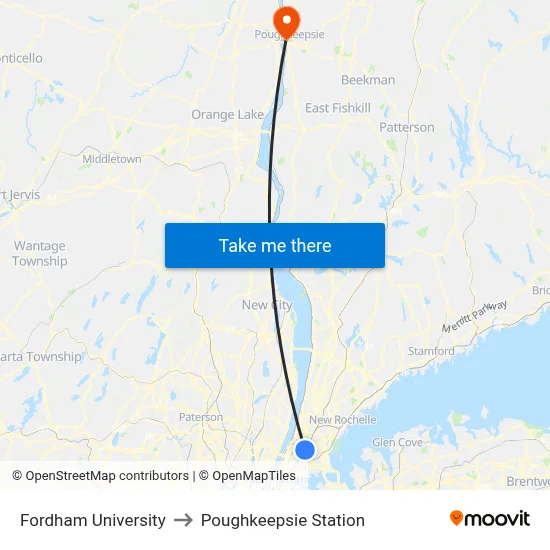 Fordham University to Poughkeepsie Station map