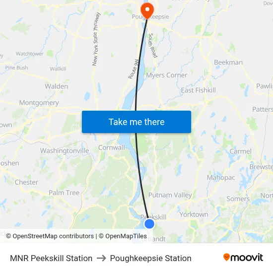 MNR Peekskill Station to Poughkeepsie Station map