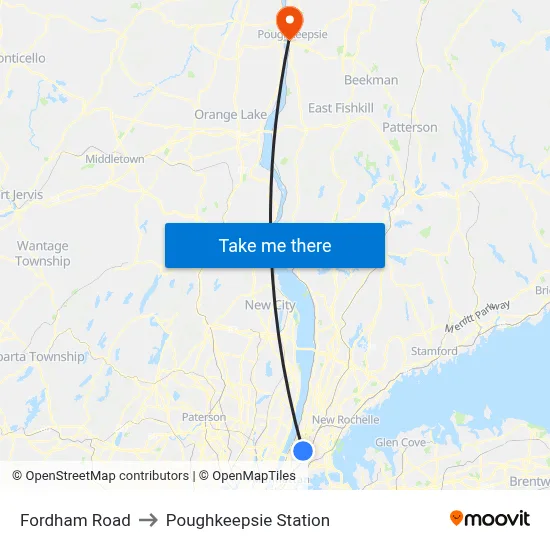 Fordham Road to Poughkeepsie Station map