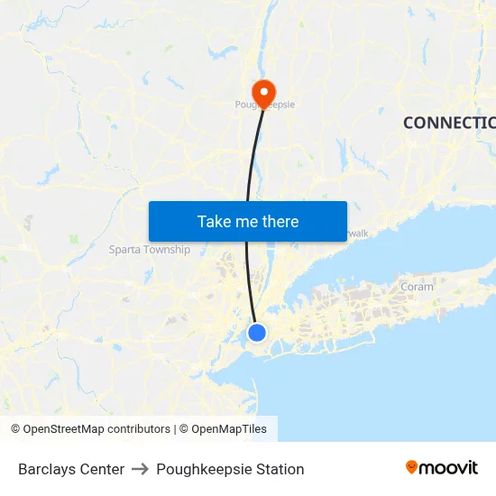 Barclays Center to Poughkeepsie Station map