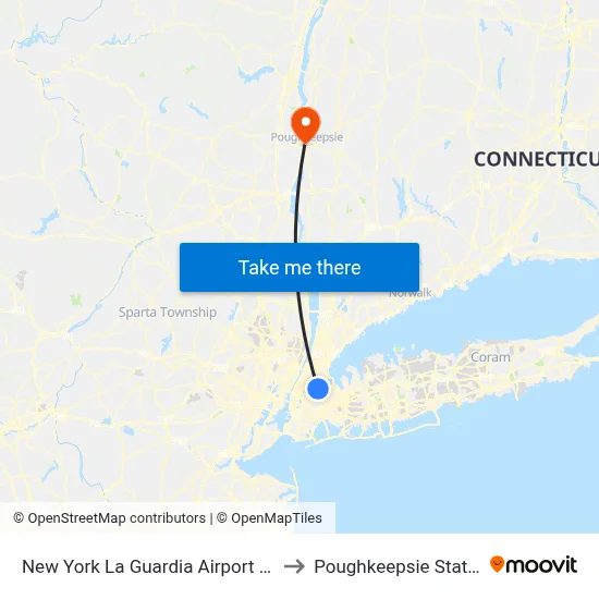New York La Guardia Airport LGA to Poughkeepsie Station map