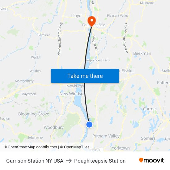 Garrison Station NY USA to Poughkeepsie Station map