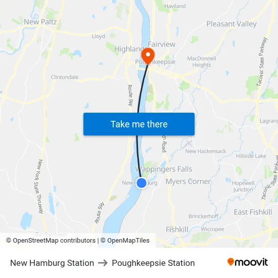 New Hamburg Station to Poughkeepsie Station map