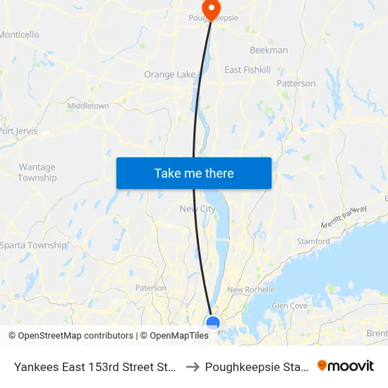 Yankees East 153rd Street Station to Poughkeepsie Station map