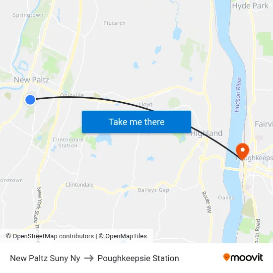 New Paltz Suny Ny to Poughkeepsie Station map