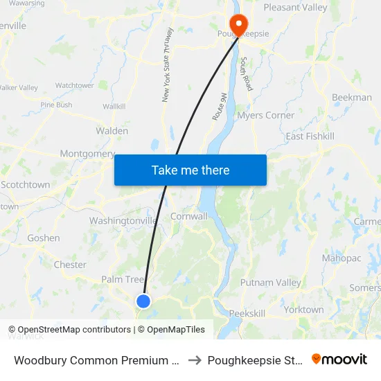 Woodbury Common Premium Outlets to Poughkeepsie Station map