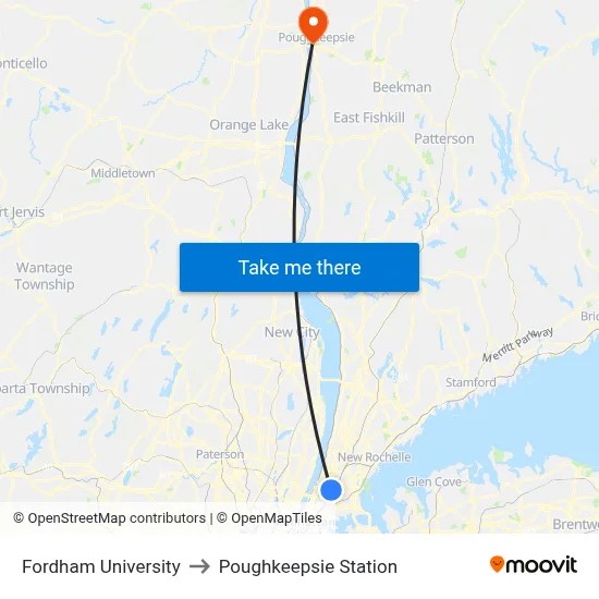 Fordham University to Poughkeepsie Station map