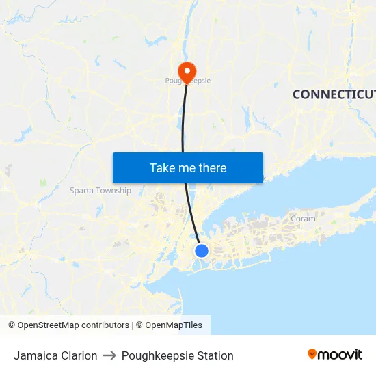 Jamaica Clarion to Poughkeepsie Station map