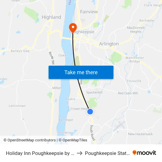 Holiday Inn Poughkeepsie by IHG to Poughkeepsie Station map