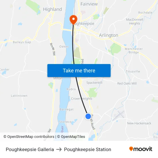 Poughkeepsie Galleria to Poughkeepsie Station map