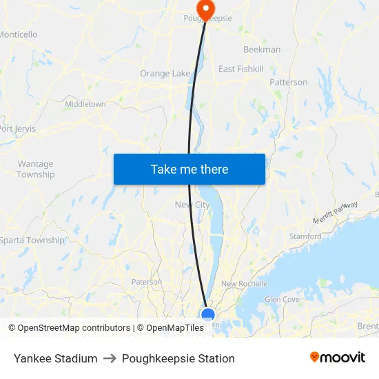 Yankee Stadium to Poughkeepsie Station map