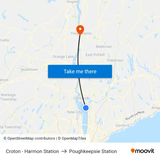 Croton - Harmon Station to Poughkeepsie Station map