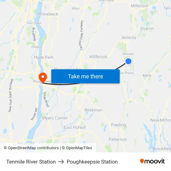 Tenmile River Station to Poughkeepsie Station map
