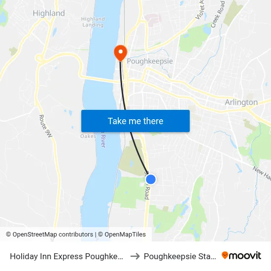 Holiday Inn Express Poughkeepsie to Poughkeepsie Station map