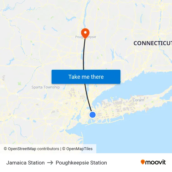 Jamaica Station to Poughkeepsie Station map