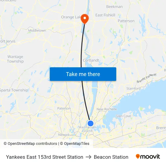 Yankees East 153rd Street Station to Beacon Station map