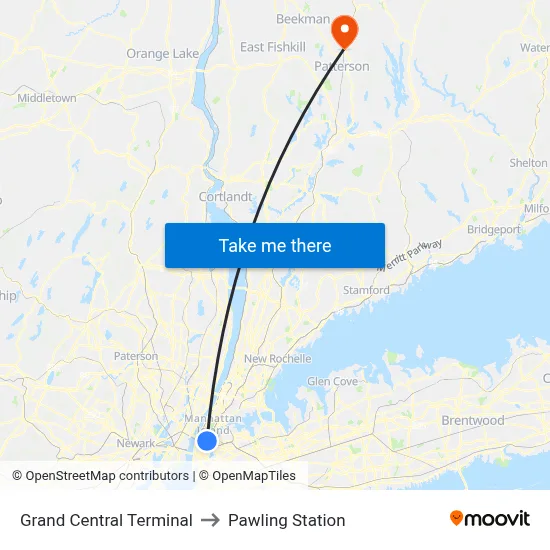 Grand Central Terminal to Pawling Station map