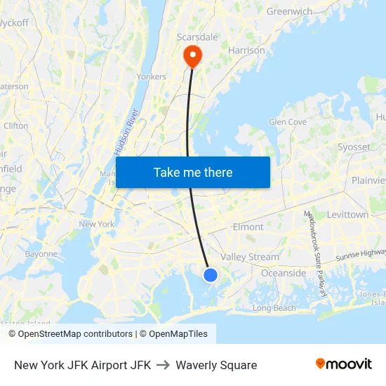 New York JFK Airport JFK to Waverly Square map