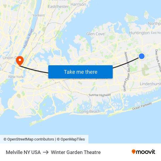 Melville NY USA to Winter Garden Theatre map