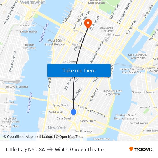 Little Italy NY USA to Winter Garden Theatre map