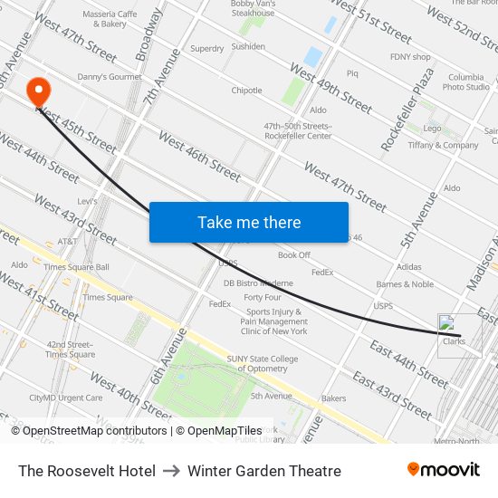 The Roosevelt Hotel to Winter Garden Theatre map