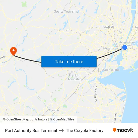 Port Authority Bus Terminal to The Crayola Factory map