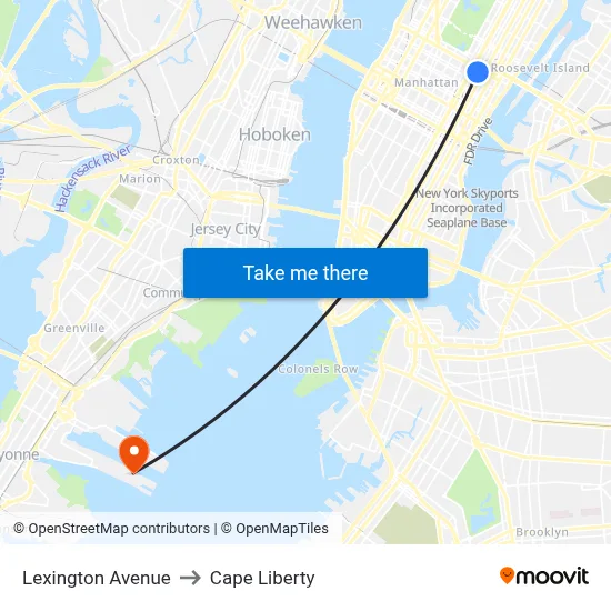 Lexington Avenue to Cape Liberty map