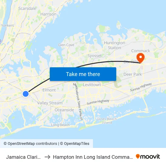 Jamaica Clarion to Hampton Inn Long Island Commack map