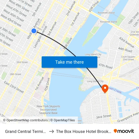 Grand Central Terminal to The Box House Hotel Brooklyn map