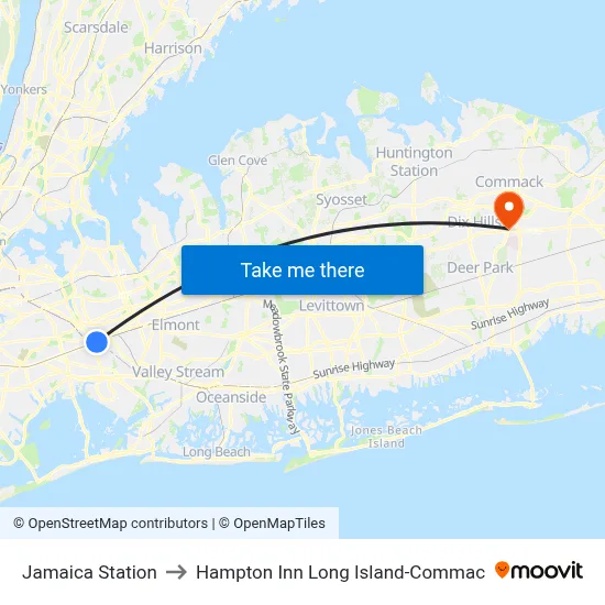 Jamaica Station to Hampton Inn Long Island-Commac map