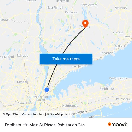 Fordham to Main St Phscal Rhblitation Cen map