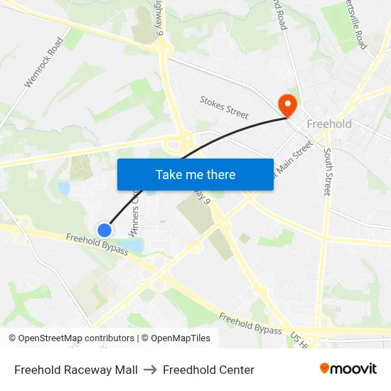 Freehold Raceway Mall to Freedhold Center map