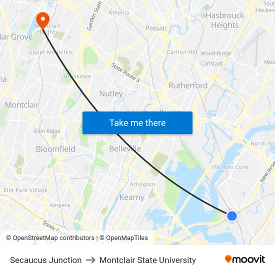 Secaucus Junction to Montclair State University map