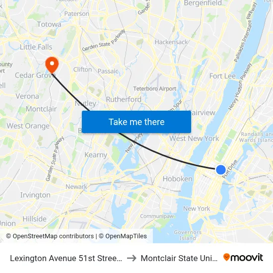 Lexington Avenue 51st Street Station to Montclair State University map