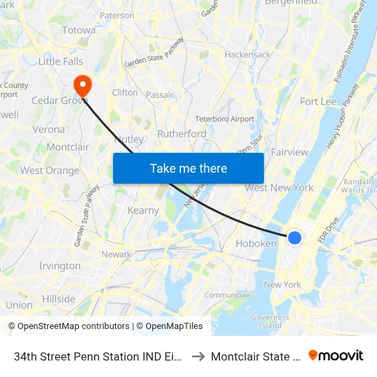 34th Street Penn Station IND Eighth Avenue Line to Montclair State University map