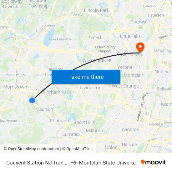 Convent Station NJ Transit to Montclair State University map