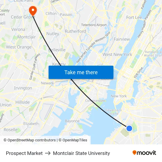 Prospect Market to Montclair State University map