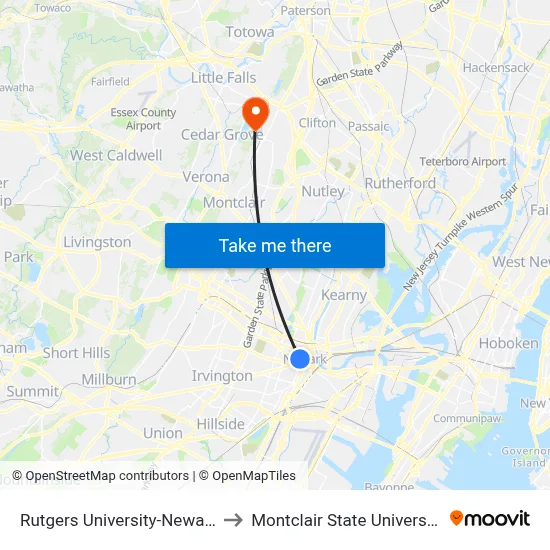 Rutgers University-Newark to Montclair State University map