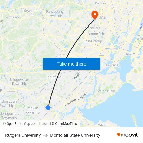 Rutgers University to Montclair State University map