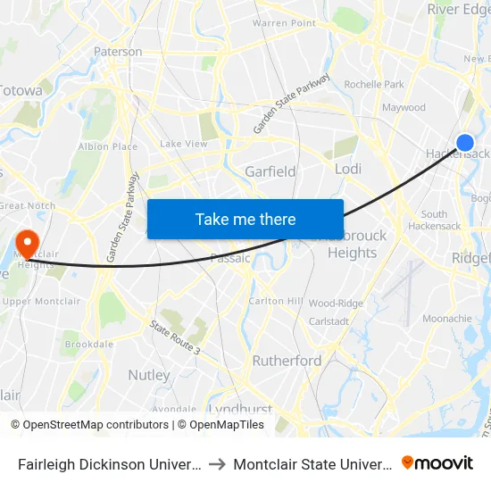 Fairleigh Dickinson University to Montclair State University map