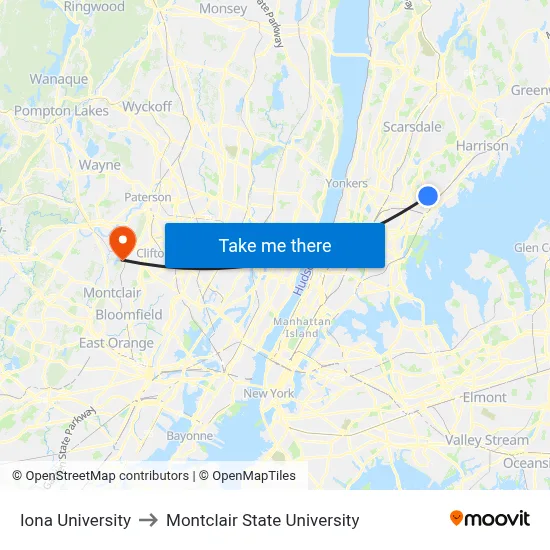 Iona University to Montclair State University map