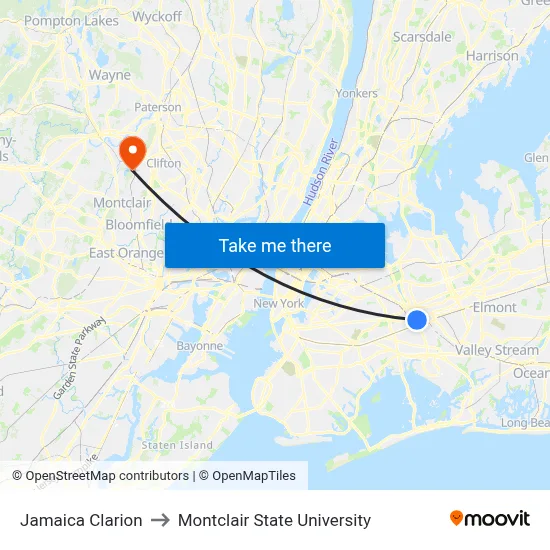 Jamaica Clarion to Montclair State University map