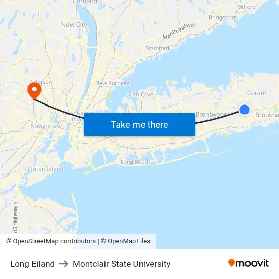 Long Eiland to Montclair State University map