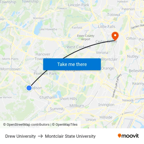 Drew University to Montclair State University map
