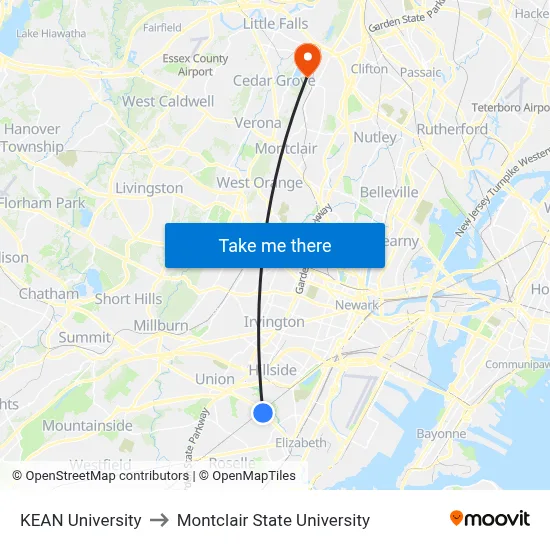 KEAN University to Montclair State University map